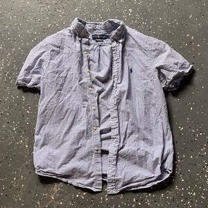 Men’s Vintage Blue and White Striped Polo Ralph Lauren Button Up Shirt